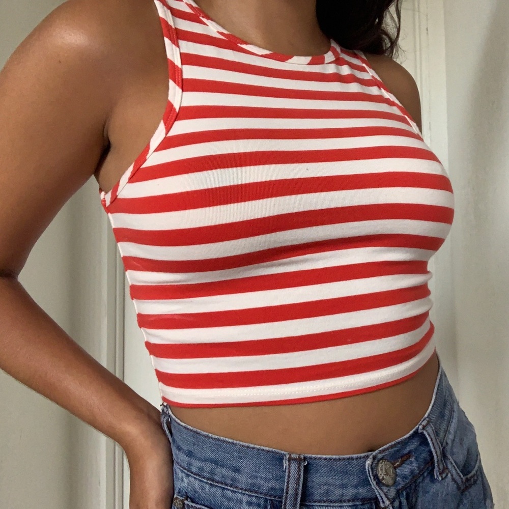 red and white stripped crop top